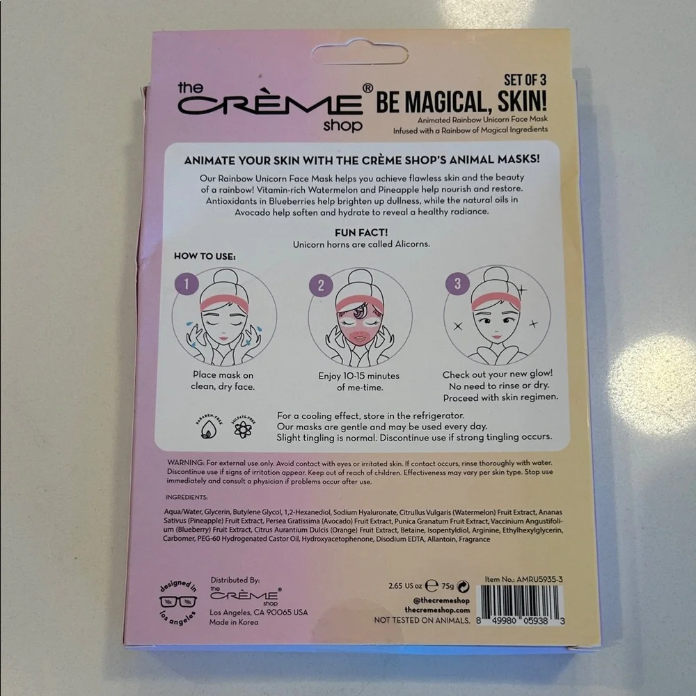 The Crème Shop Be Magical, Skin! Animated Rainbow Face Mask, BOX OF 3